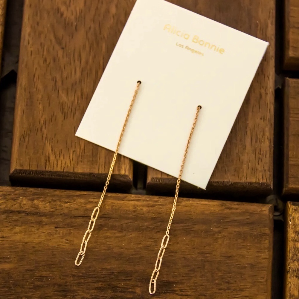 Nwt Alicia Bonnie Lydia Chain Earring In 14k Rose Gold Plated